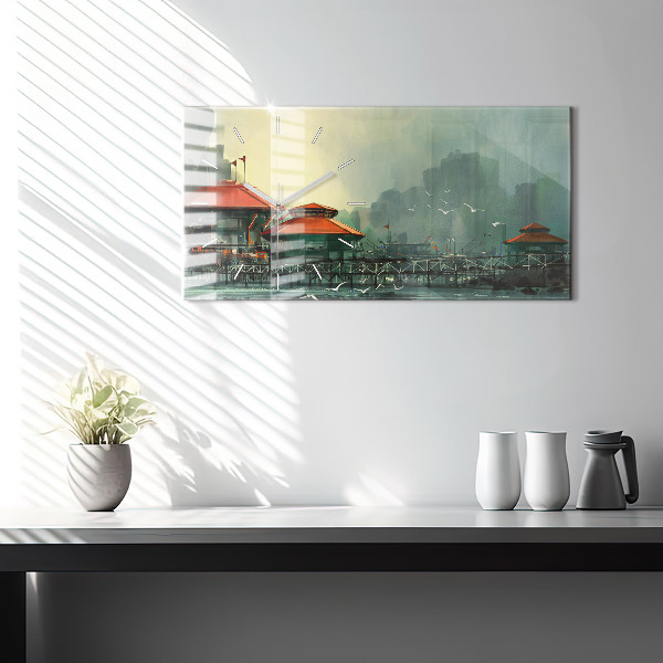 Zegar szklany poziomy Wioska rybacka