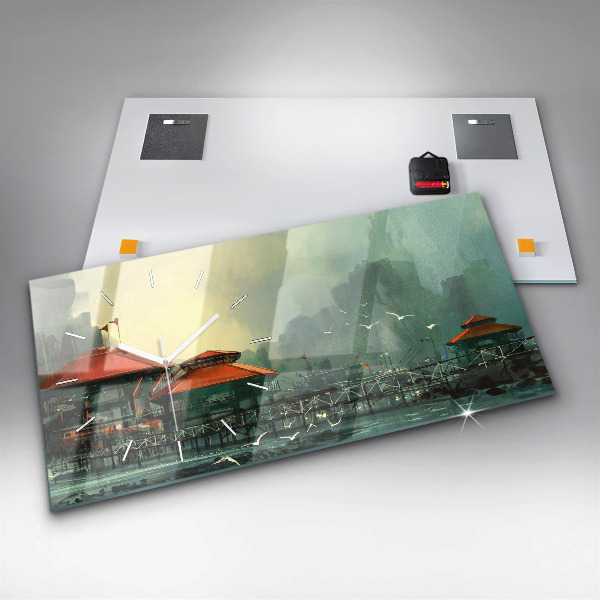 Zegar szklany poziomy Wioska rybacka