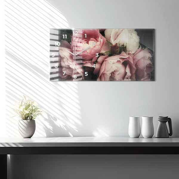 Zegar szklany poziomy Bukiet różowych róż