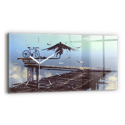 Zegar szklany poziomy Anioł Rower