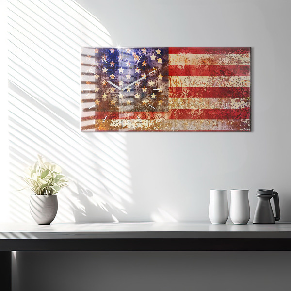 Zegar szklany poziomy Flaga USA w stylu vintage