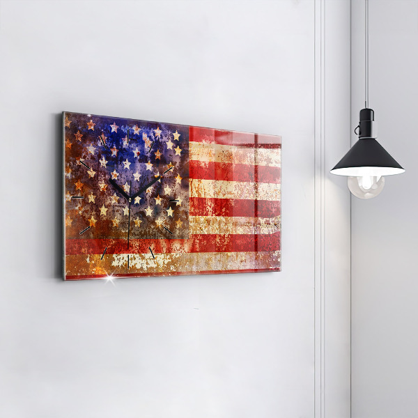 Zegar szklany poziomy Flaga USA w stylu vintage