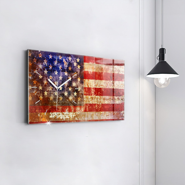 Zegar szklany poziomy Flaga USA w stylu vintage