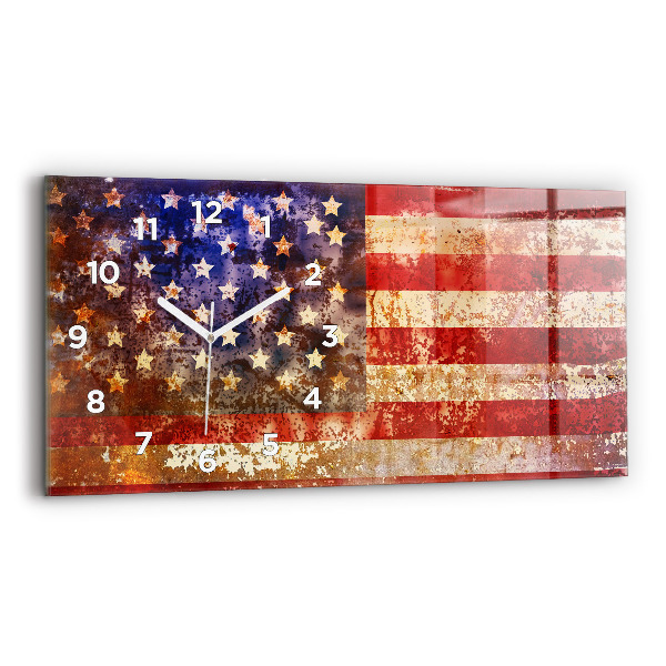 Zegar szklany poziomy Flaga USA w stylu vintage
