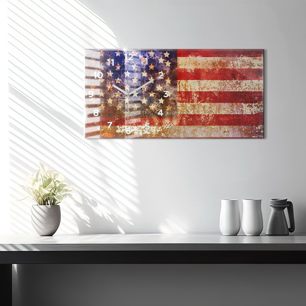 Zegar szklany poziomy Flaga USA w stylu vintage