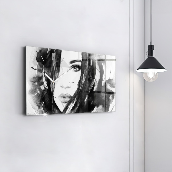 Zegar szklany poziomy Portret kobiety akwarela