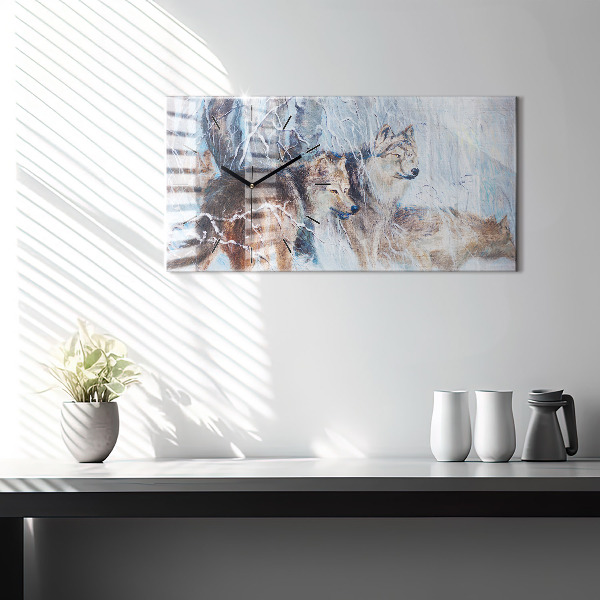 Zegar szklany poziomy Wilki w lesie