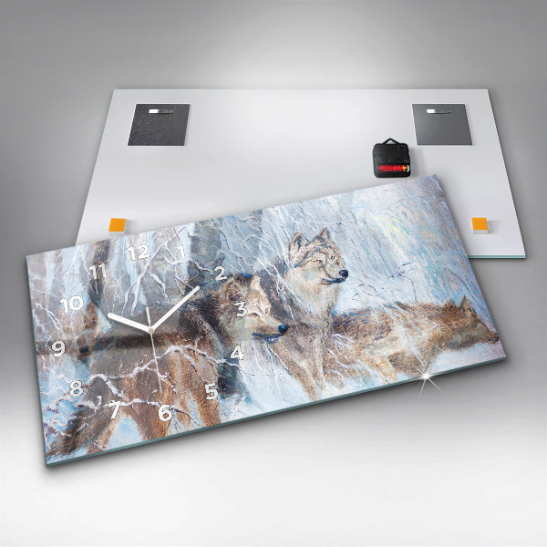 Zegar szklany poziomy Wilki w lesie