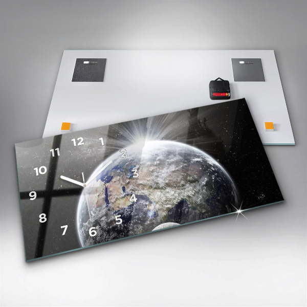 Zegar ścienny poziomy Ziemia Księżyc Słońce
