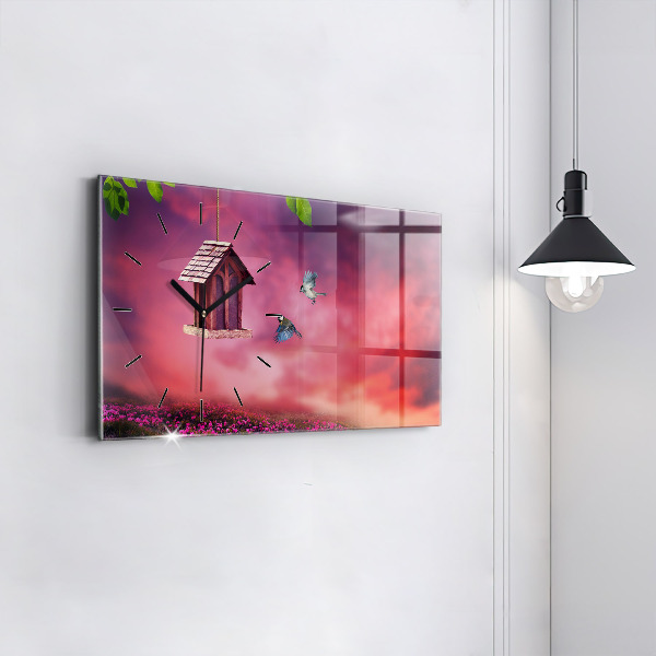 Zegar szklany poziomy Domek dla ptaszków