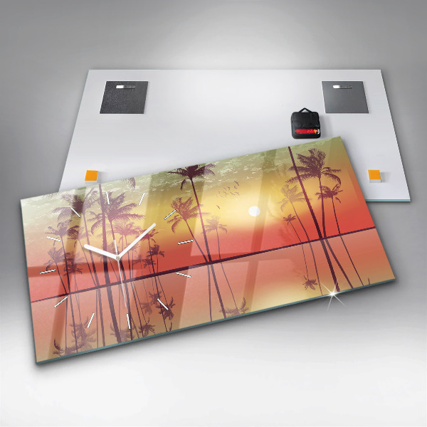 Zegar szklany poziomy Tropikalne palmy