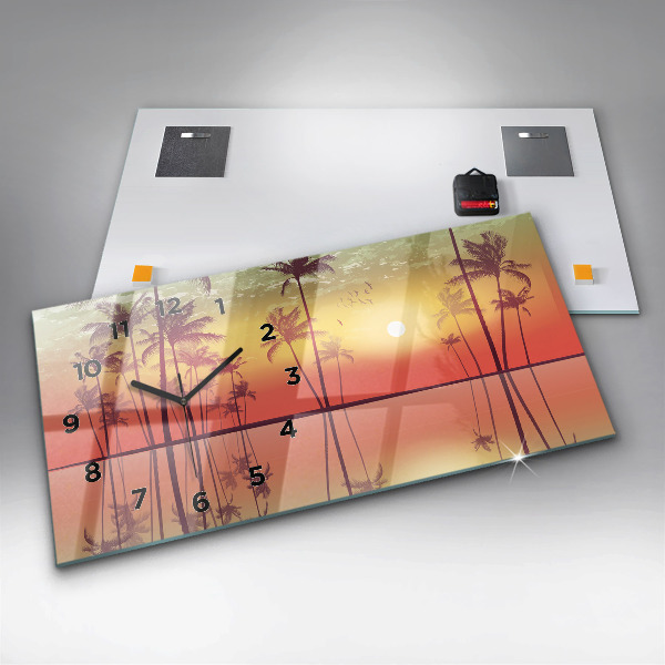 Zegar szklany poziomy Tropikalne palmy