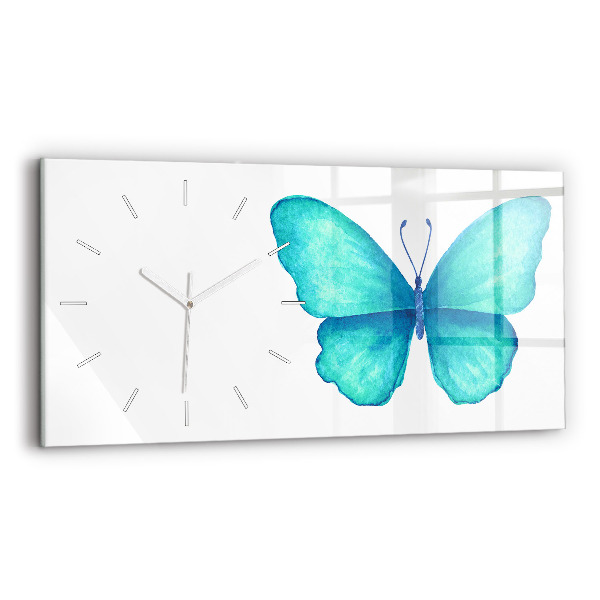 Zegar szklany poziomy Turkusowy letni motyl