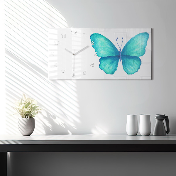 Zegar szklany poziomy Turkusowy letni motyl