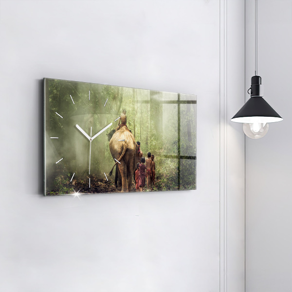 Zegar szklany poziomy Dzieci prowadzące słonia