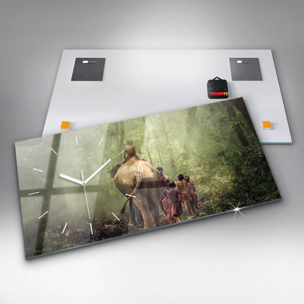 Zegar szklany poziomy Dzieci prowadzące słonia