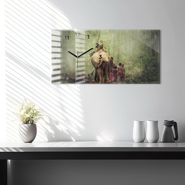 Zegar szklany poziomy Dzieci prowadzące słonia