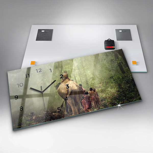 Zegar szklany poziomy Dzieci prowadzące słonia