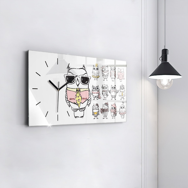 Zegar szklany poziomy Plakat vintage z sowami