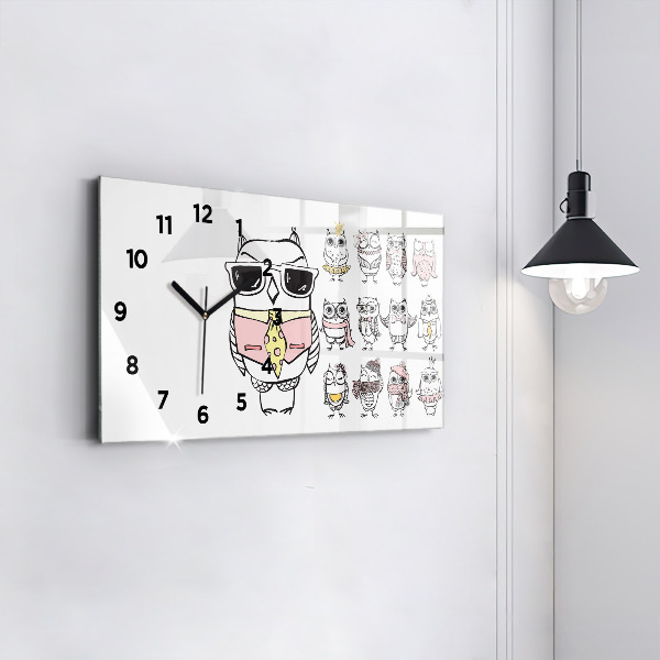Zegar szklany poziomy Plakat vintage z sowami