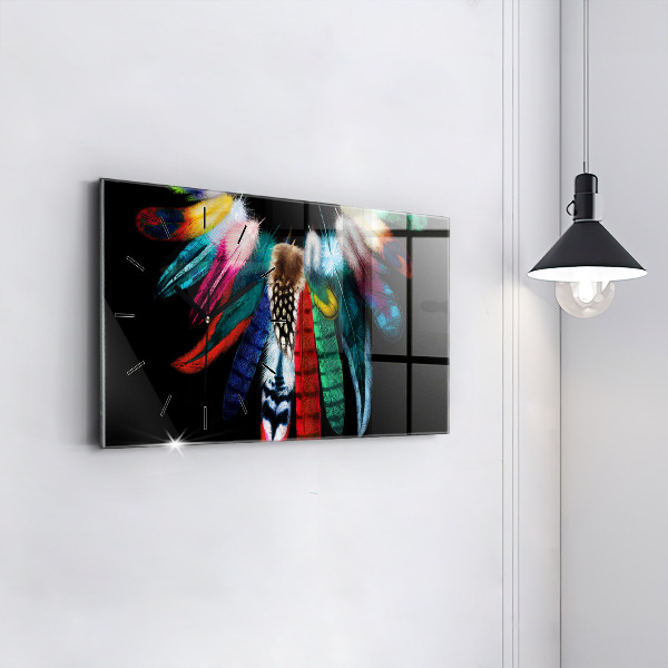 Zegar szklany poziomy Kolorowe Pióra Ptaka