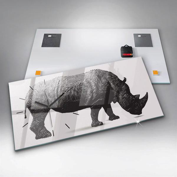 Zegar szklany poziomy Nosorożca line art