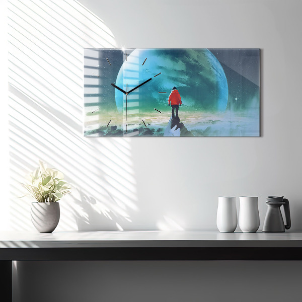 Zegar szklany poziomy Człowiek na księżycu