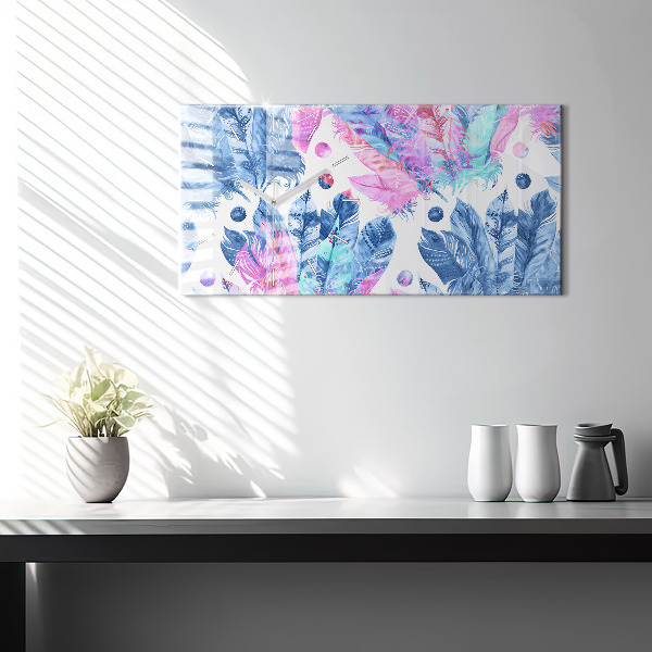 Zegar szklany poziomy Kolorowe pióra