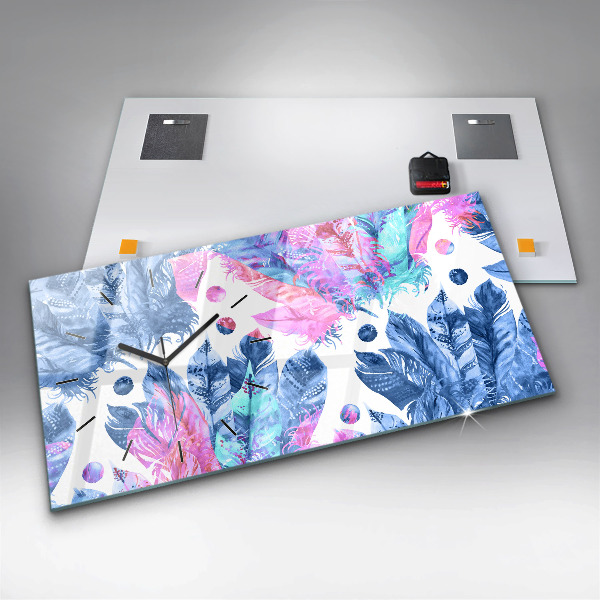 Zegar szklany poziomy Kolorowe pióra