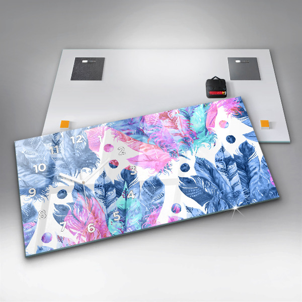 Zegar szklany poziomy Kolorowe pióra