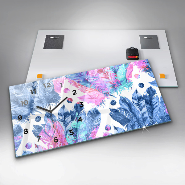 Zegar szklany poziomy Kolorowe pióra