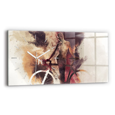 Zegar szklany poziomy Kobieta i rower