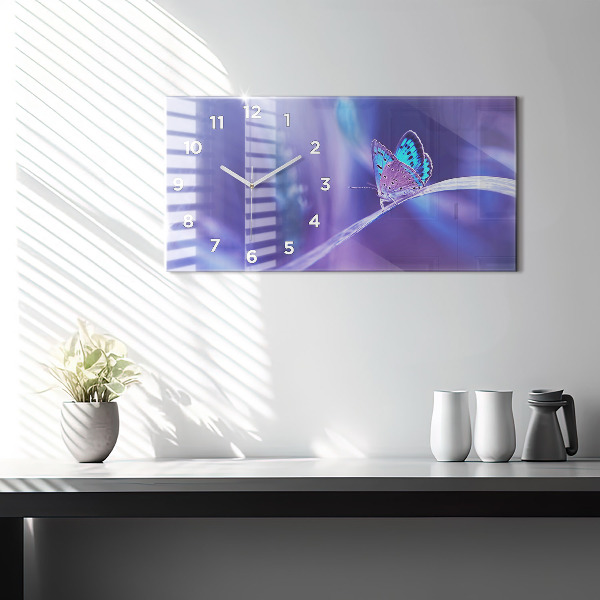 Zegar szklany poziomy Motyl Na Trawie