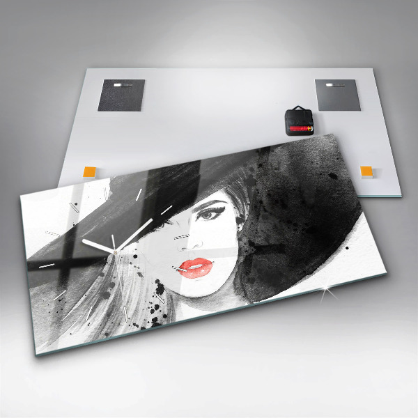 Zegar poziomy Kobieta w kapeluszu