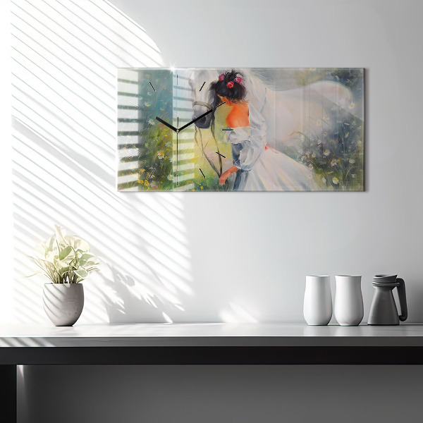 Zegar poziomy Piękna Kobieta Z Koniem