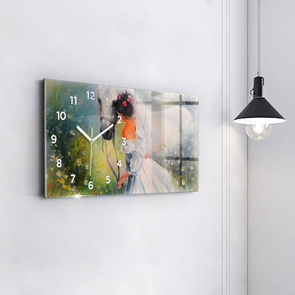 Zegar poziomy Piękna Kobieta Z Koniem