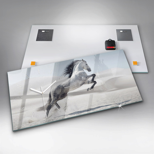 Zegar ścienny poziomy Galopujący biały koń