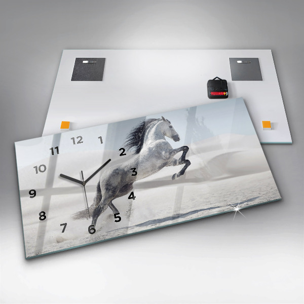 Zegar ścienny poziomy Galopujący biały koń