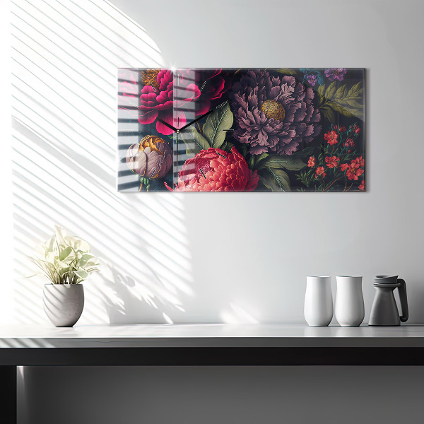 Zegar szklany poziomy Vintage bukiet kwiatów