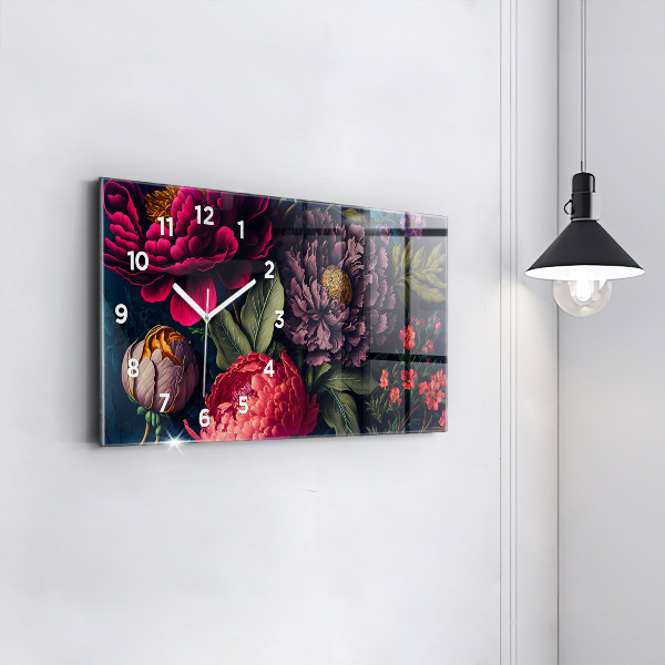 Zegar szklany poziomy Vintage bukiet kwiatów