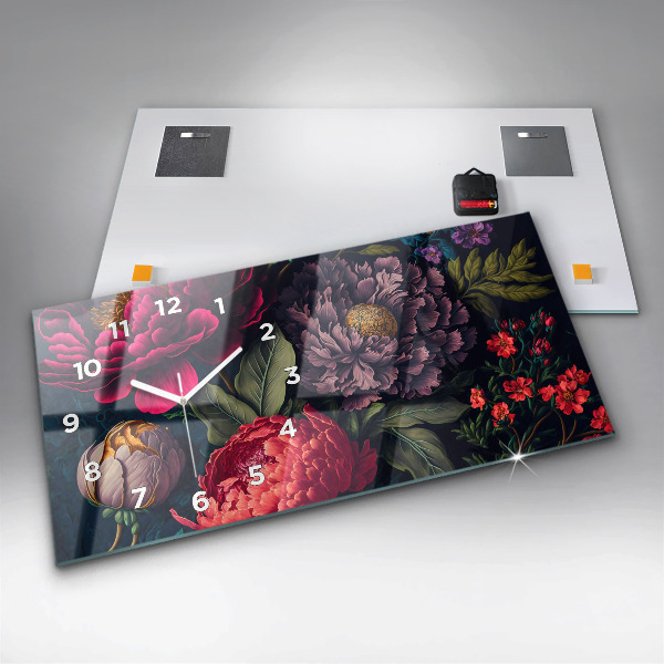 Zegar szklany poziomy Vintage bukiet kwiatów