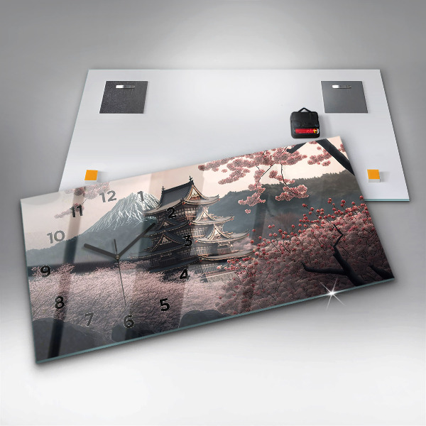 Zegar szklany poziomy Azjatycka wieża Kwiaty wiśni