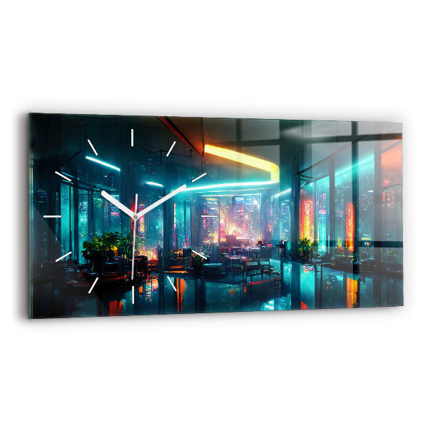 Zegar szklany poziomy Miasto w stylu cyberpunk