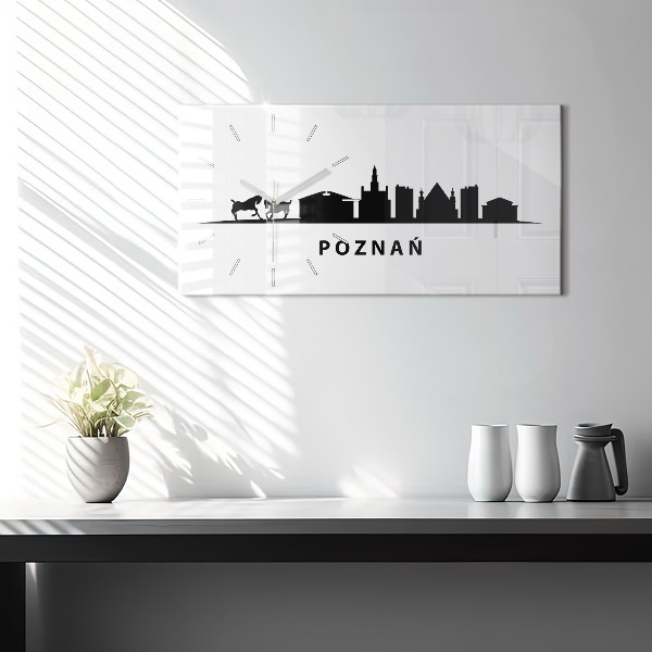 Zegar szklany poziomy Poznań panorama grafika