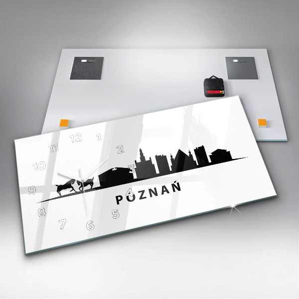 Zegar szklany poziomy Poznań panorama grafika