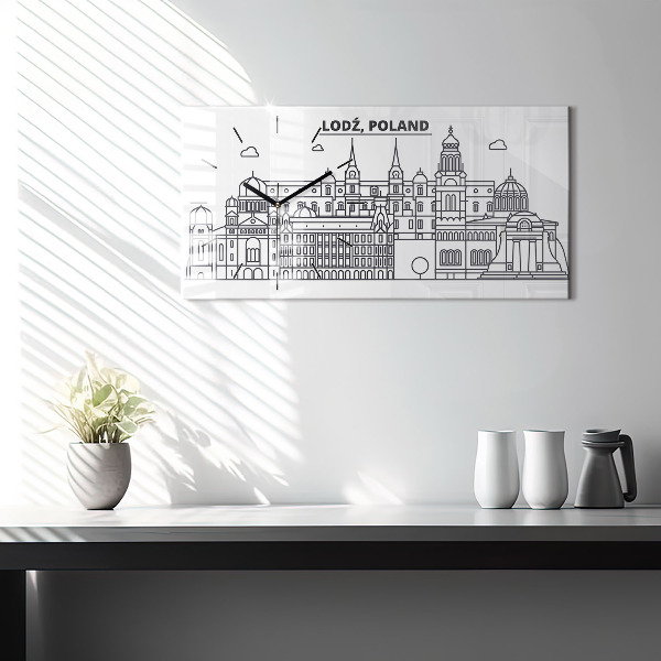 Zegar ścienny poziomy Łódź architektura panorama