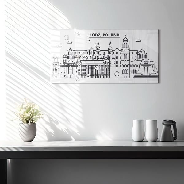 Zegar ścienny poziomy Łódź architektura panorama