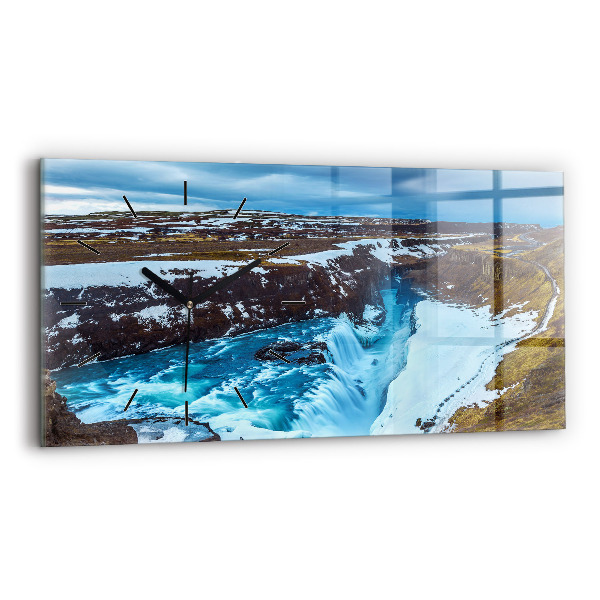 Zegar ścienny poziomy Wodospad Gullfoss na Islandii
