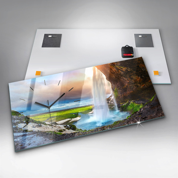 Zegar ścienny poziomy Wodospad w Islandii