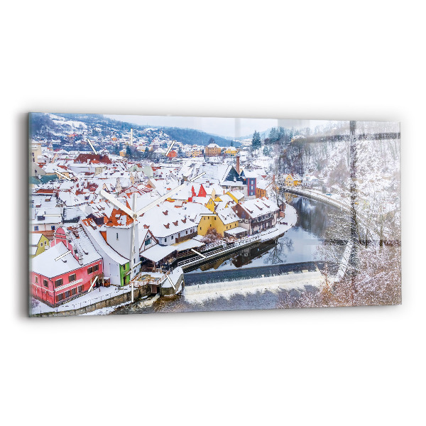 Zegar szklany poziomy Panorama miasta w zimie